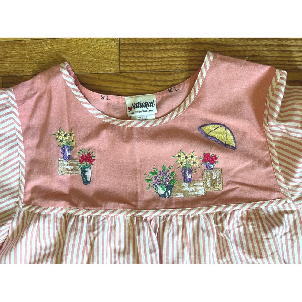 National Floral Embroidered 100% Cotton Lounger Muumuu Dress XL Shabby Chic